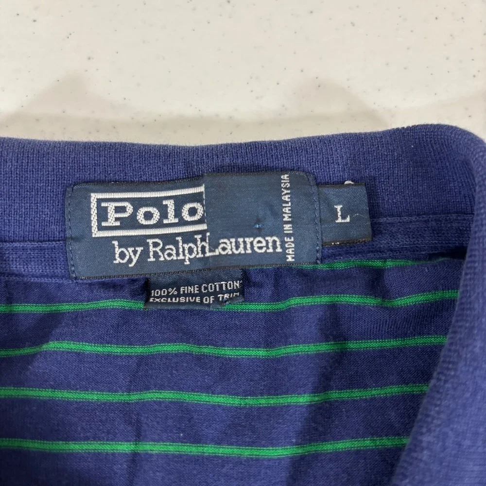 Lot of 2 Vintage Polo Ralph Lauren Striped Polo Shirts Mens Large Cotton Crest